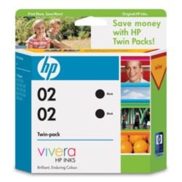 1 X Genuine Hp 02 Black Ink Cartridge Twin Pack Ce015Aa -