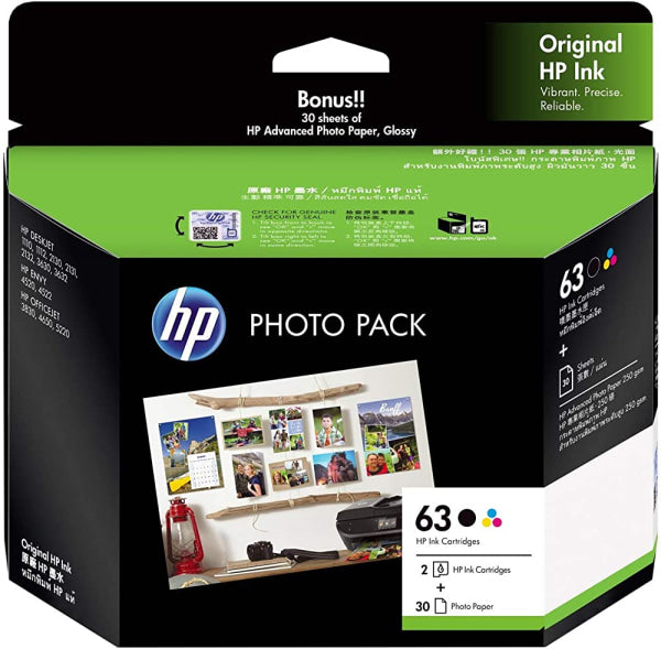 1 X Genuine Hp 63 Black &Amp; Colour Ink Cartridge Value Pack 3Jr59A -