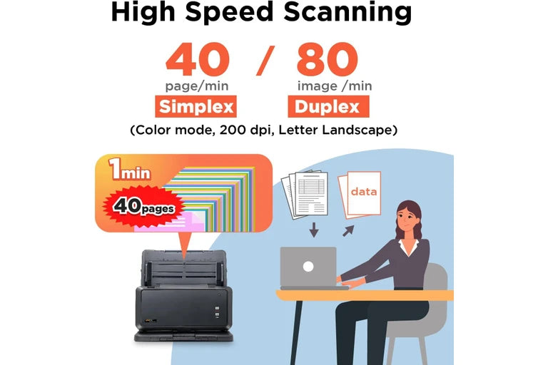 Plustek S30 Wide-Format Duplex Document Scanner 600dpi, Up to 12" and Long Up to 200"