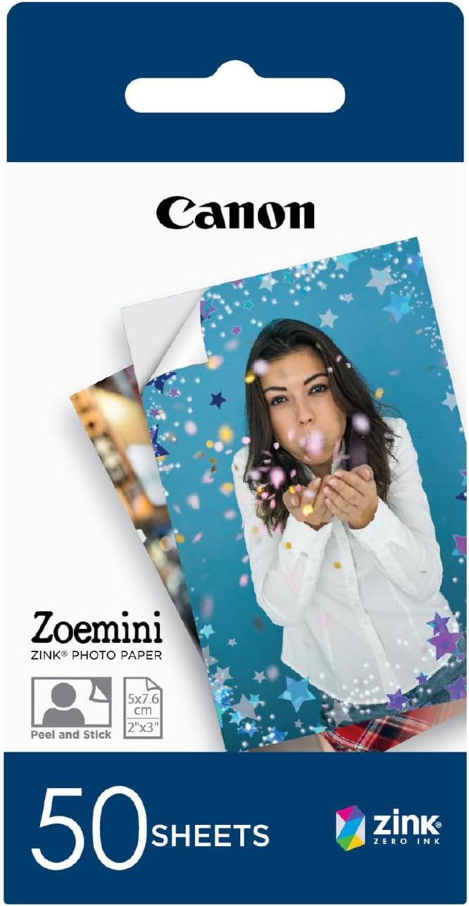 Genuine 50x Sheets Canon Zoemini ZINK Glossy Sticky-Backed Photo Paper