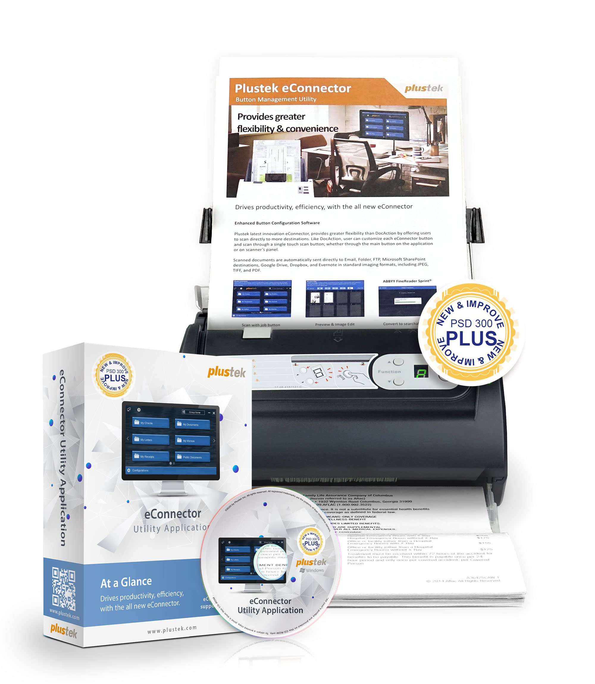 Plustek PSD300 Plus Document Scanner 30ppm ADF with Cloud & Barcode Recognition
