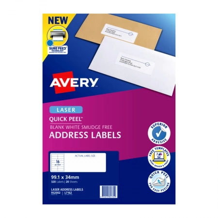 Avery L7162 Laser Address Labels 16UP 99.1 × 34mm Quick Peel with Sure Feed (1920 Labels)