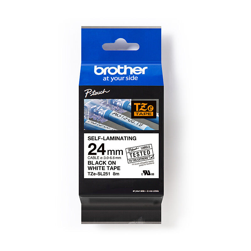 Genuine Brother TZe-SL251 Self-Laminating Label Tape Black on White 24mm x 8m