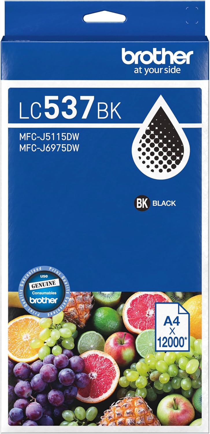 Genuine Brother LC-537BK Black Ultra High Yield Ink Cartridge for MFC-J5115DW MFC-J6975DW LC537BK (12K)