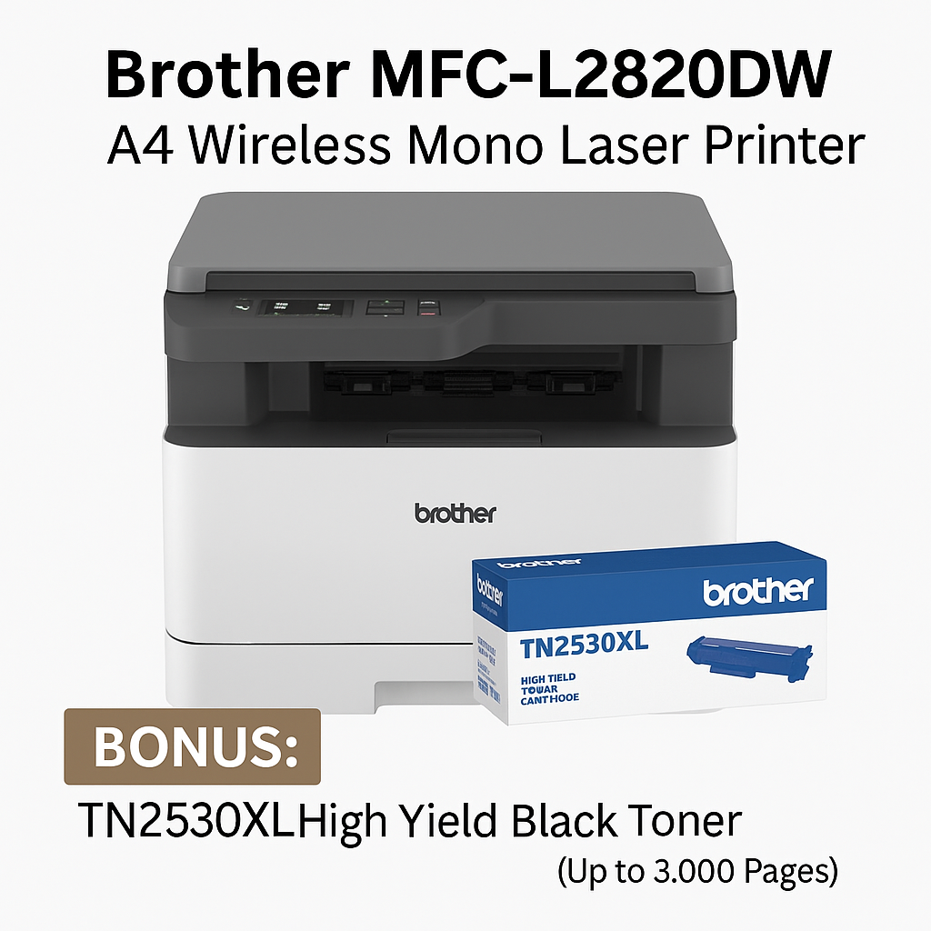 Brother MFC-L2820dw All-in-1 A4 Mono Laser Multifunction Printer+BONUS: TN2530XL Toner (3K)