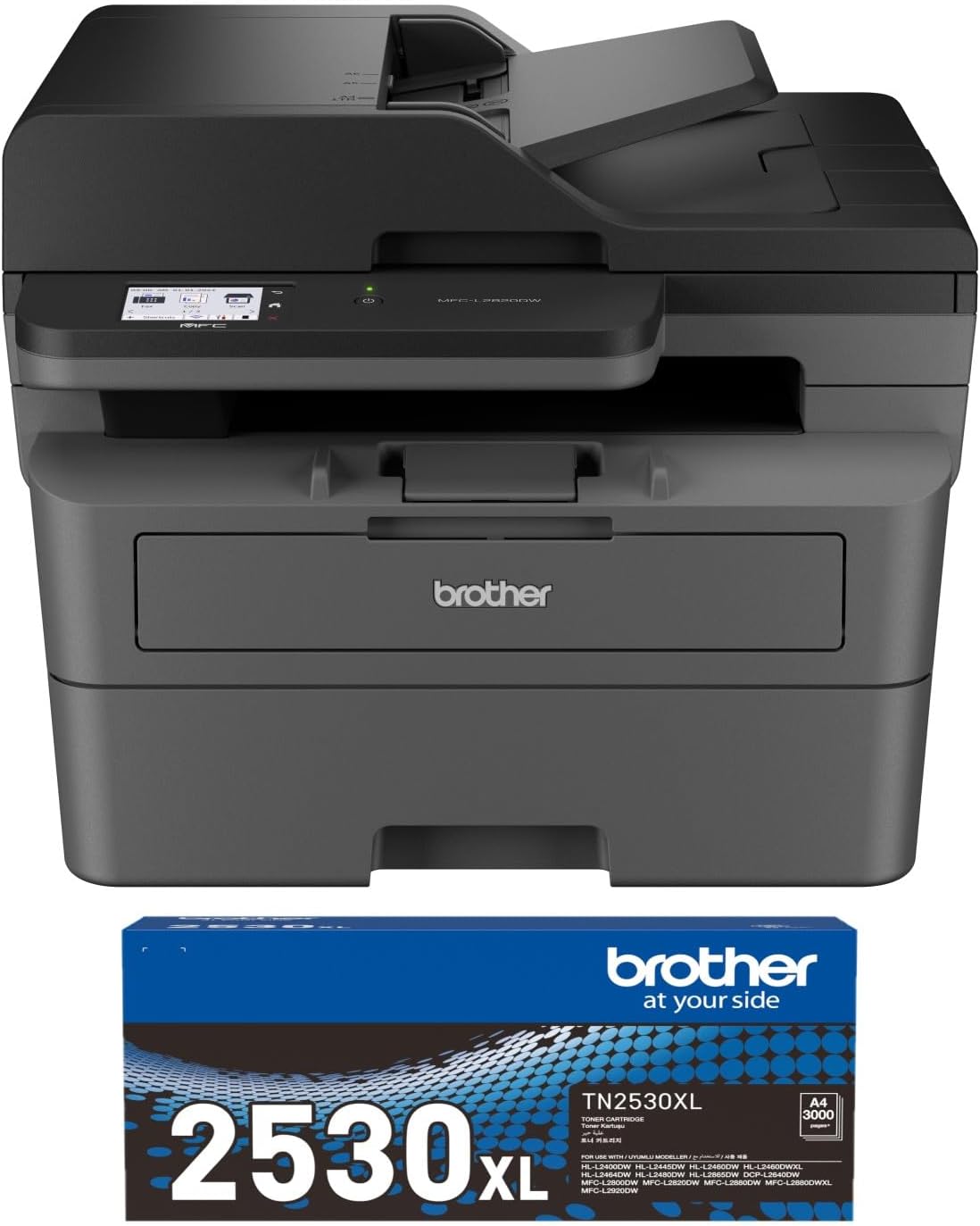 Brother MFC-L2820dw All-in-1 A4 Mono Laser Multifunction Printer+BONUS: TN2530XL Toner (3K)