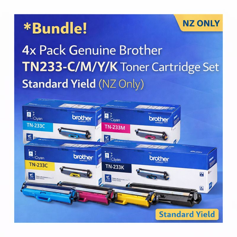 *Bundle!* 4x Pack Genuine Brother TN233-C/M/Y/K Toner Cartridge Set Standard Yield (NZ Only)