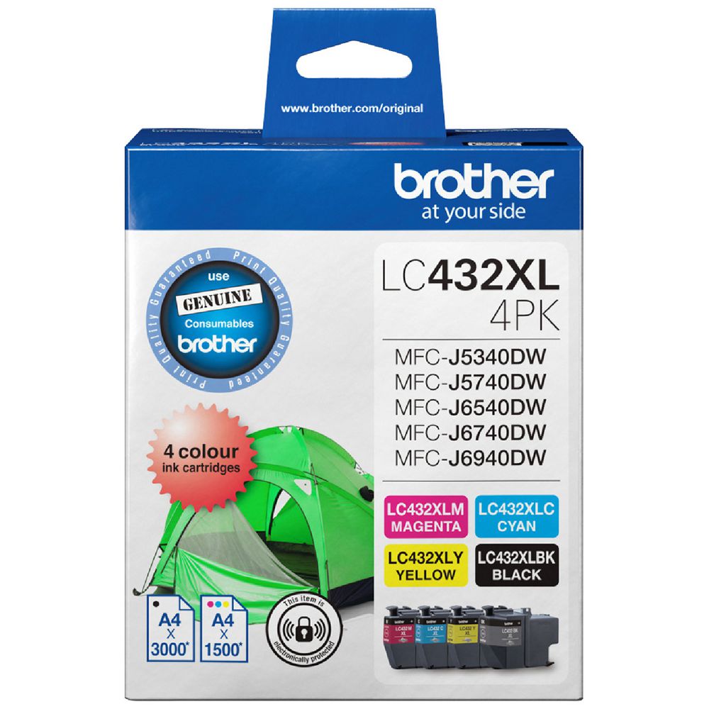 Genuine 4x Pack Brother INKvestment LC-432XL C/M/Y/K High Yield Ink Cartridges (3K/1.5K)