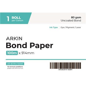 Arkin Bond Paper 80GSM - 914mm x 100m 1 Roll/CTN (CHRARBO914-100M1 / 200652)