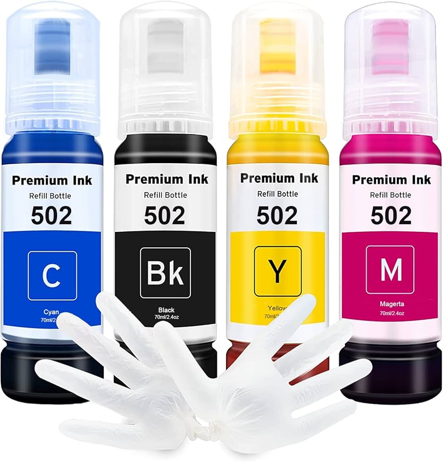 Bundle: 4x Pack Premium Compatible Epson T502 C/M/Y/K Ink Bottle Set (1B,1C,1M,1Y)