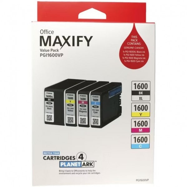 Canon PGI-1600XLBK+PGI-1600C/M/Y Ink Value Pack for MB2760 MB2360 MB2160 MB2060