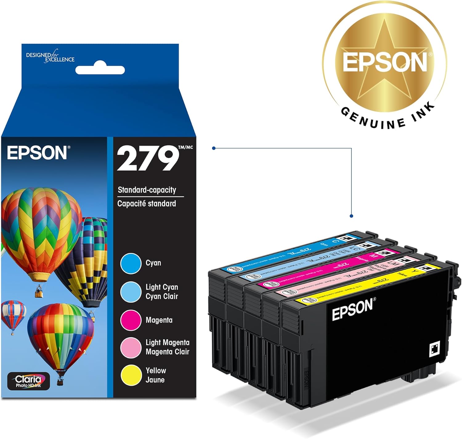 EPSON #279 Claria Photo HD Ink Standard Capacity 5 Color Cartridge Combo Pack (T279920-S) for Expression Photo XP-980