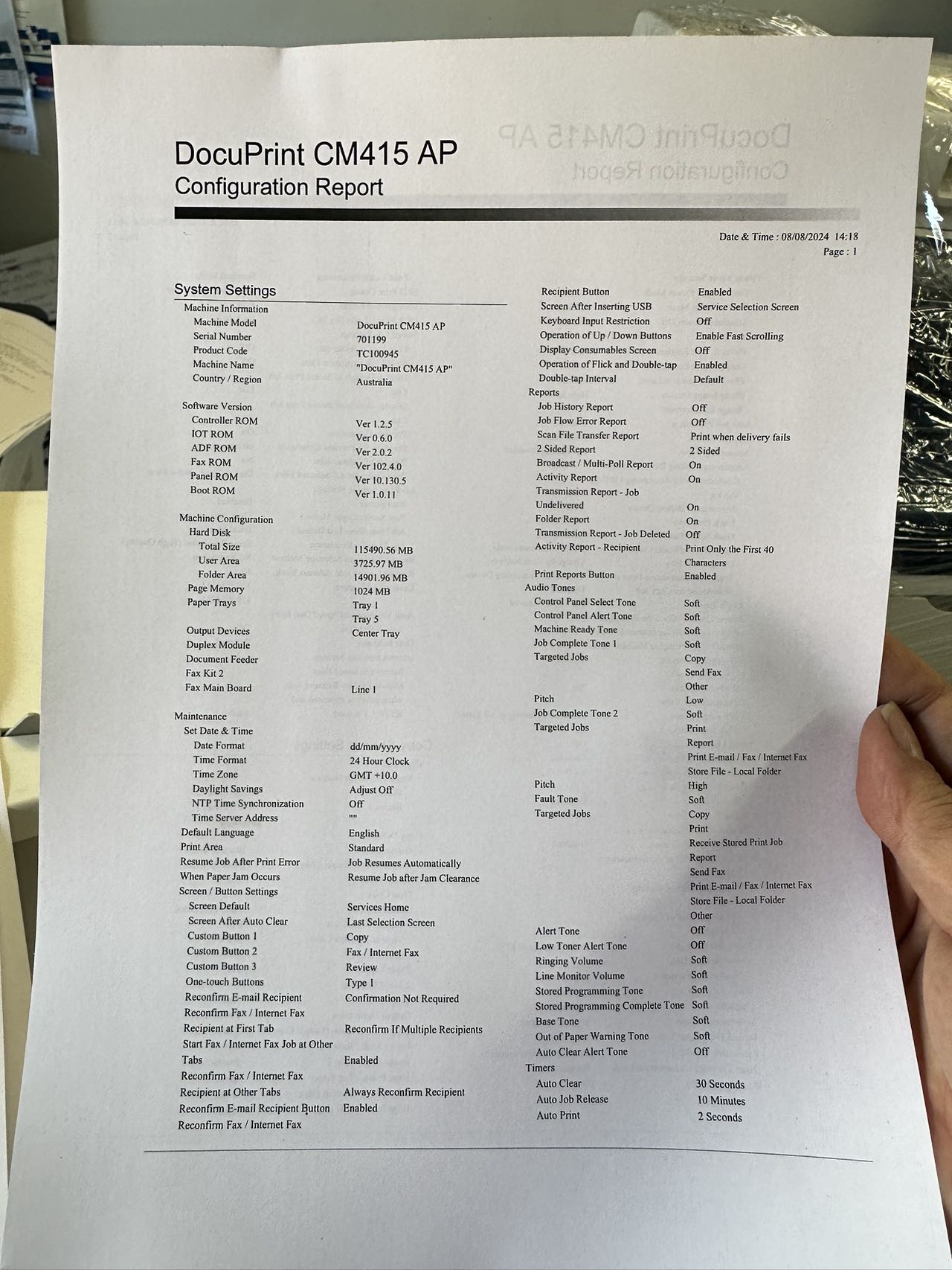 *Ex-Leasing* Fuji Xerox DocuPrint CM415AP 4-in-1 Color Laser Multifunction Printer+3-Month Wty