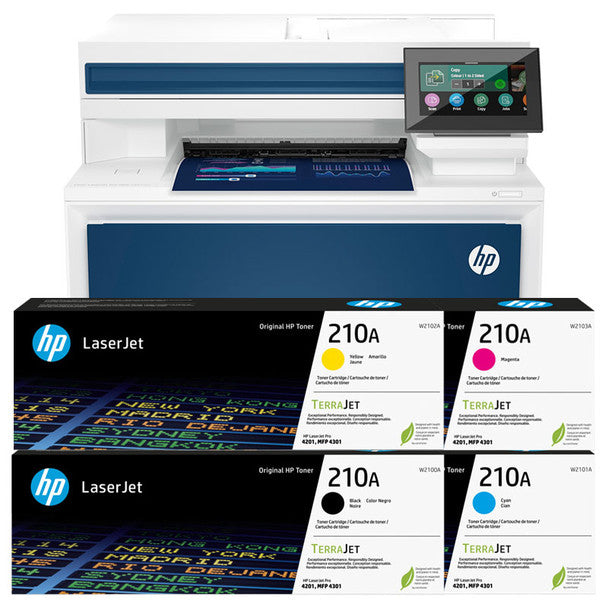 Bundle: HP Color LaserJet Pro MFP 4301dw Printer+#210A Tone Set (W2100A, W2101A, W2102A, W2103A)