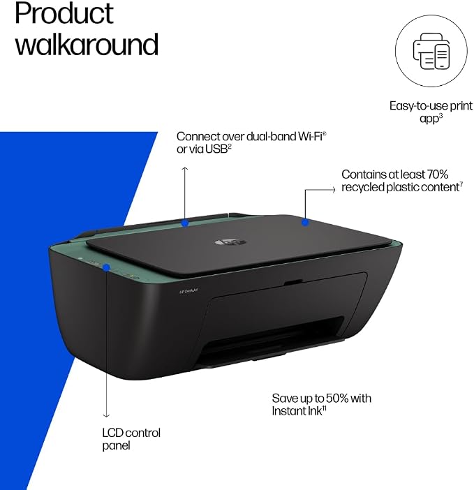 HP DeskJet 2922 A4 Inkjet All-in-One Printer Wi-Fi Instant Ink Ready #68 Ink Cartridge A24HYC