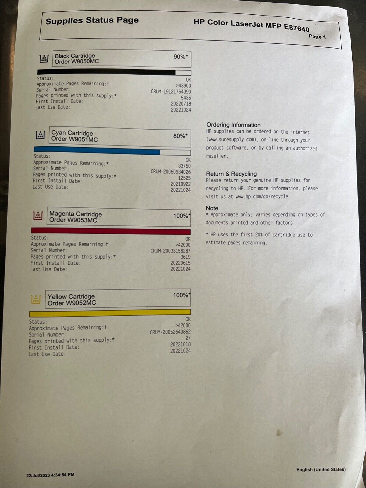 *RFB* HP Color LaserJet Managed MFP E87640dn 40ppm A3 Colour Multifunction Laser Printer+Additional Trays *Ex-Leasing Unit*