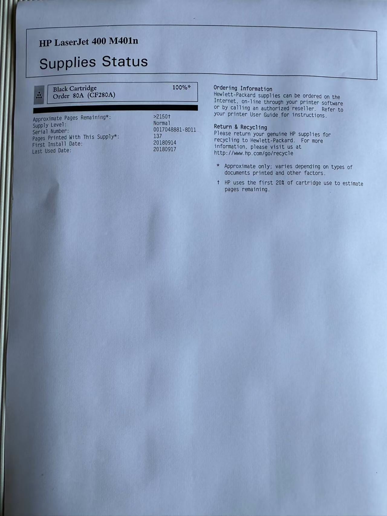 *Ex-Demo* HP LaserJet Pro M401n A4 Mono Laser Printer+3-Month Wty CZ195A