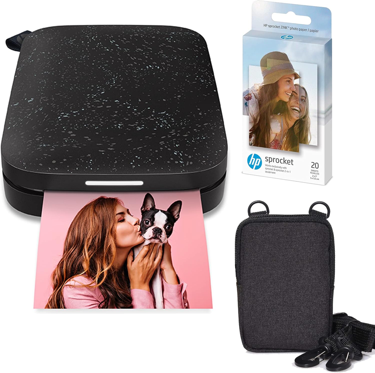 *Bundle* HP Sprocket Portable 2x3" Instant Photo Color Printer (Black Noir) Zink Paper+Carry Case