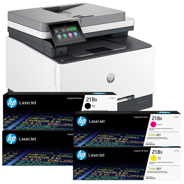 BUNDLE: HP Colour LaserJet Pro MFP 3301sdw A4 Wi-Fi Colour Laser Multifunction Printer+#218X Toner Set(W2180X, W2181X, W2182X, W2183X)