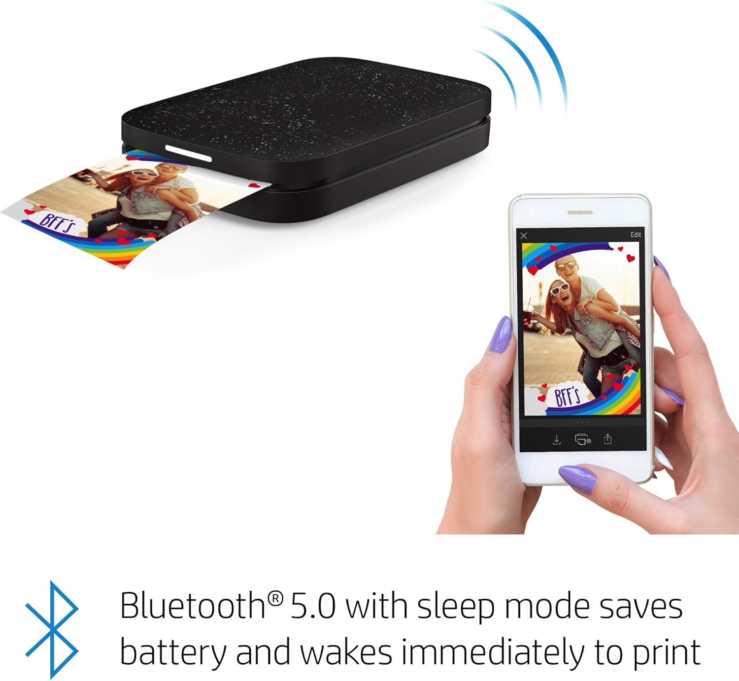 *Bundle* HP Sprocket Portable 2x3" Instant Photo Color Printer (Black Noir) Zink Paper+Carry Case