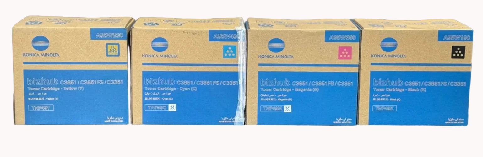 Bundle: 4x Pack Genuine Konica Minolta Bizhub C3351 C3851 TNP49-C/M/Y/K Toner Cartridge Set