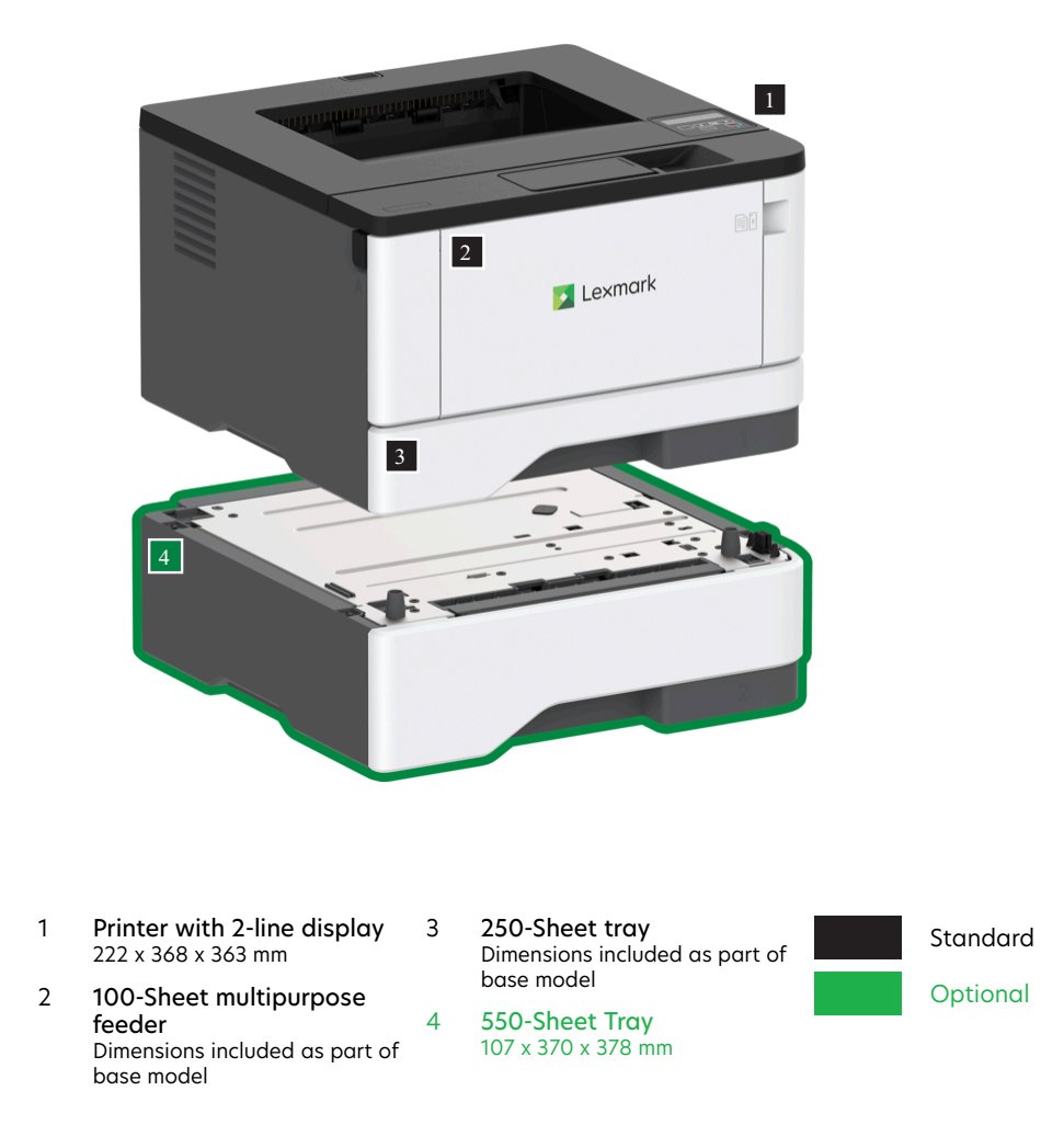 Bundle: Xerox Lexmark MS431DW A4 Mono Laser Wireless Printer+Extra 550 Sheet Tray 29S0600
