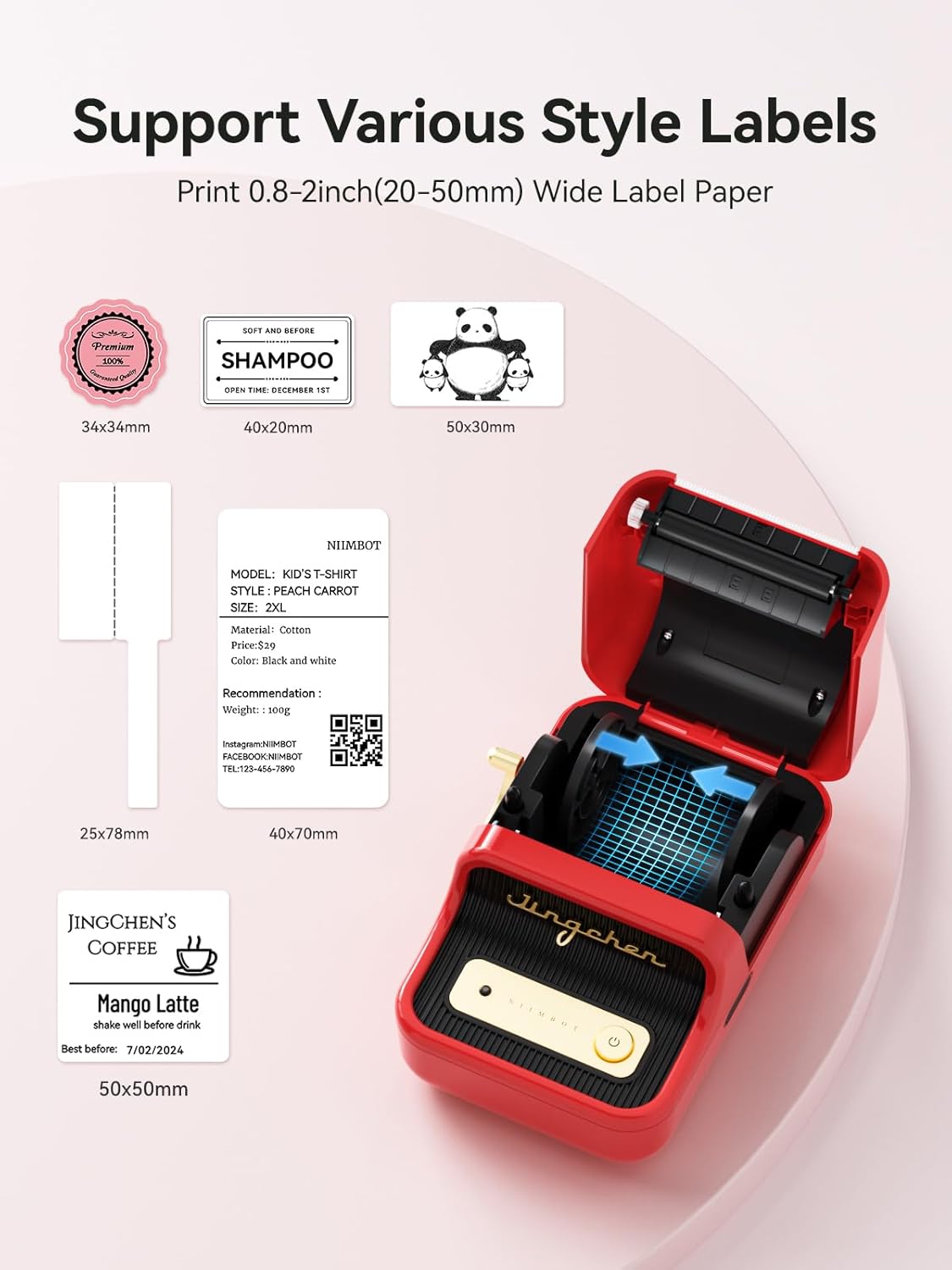 NIIMBOT B21S Inkless Label Maker Mini Bluetooth Office/Retail Thermal Label Printer - iOS & Android(Red)