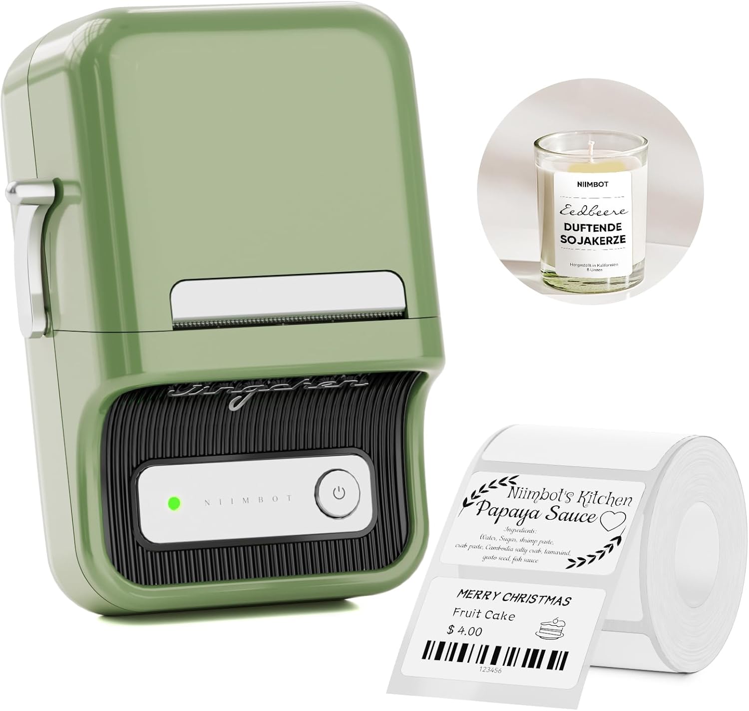 NIIMBOT B21 Inkless Label Maker, Mini Thermal Label Printer Compatible with iOS & Android, with 1 Pack 50x30mm White Label, Green