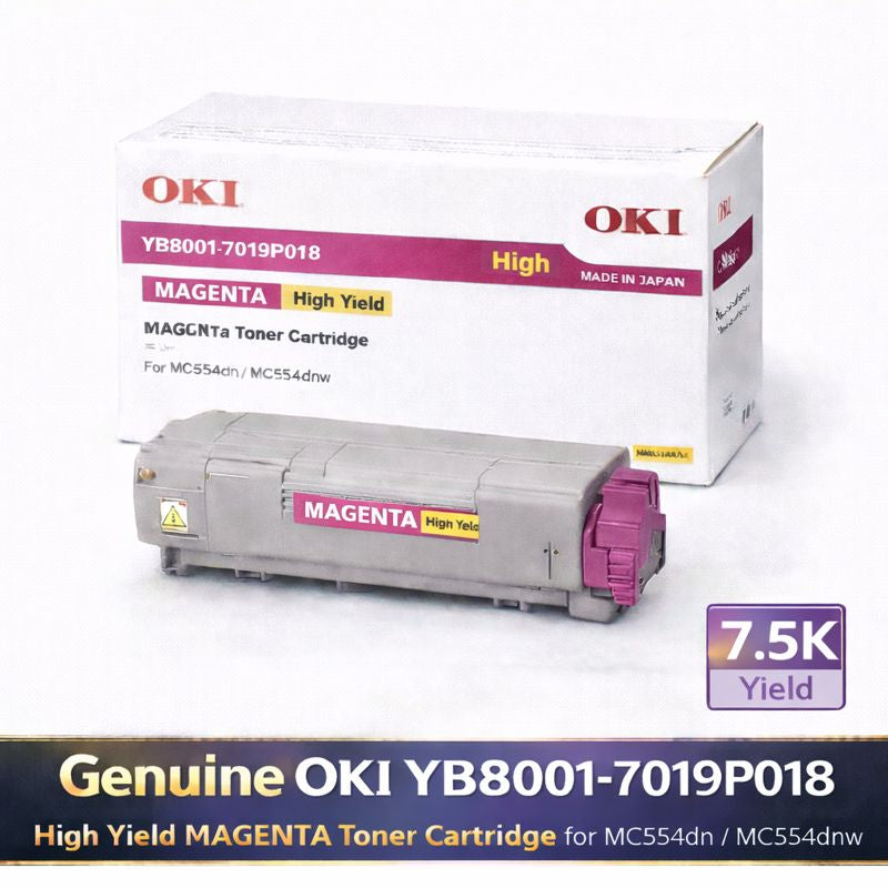 Genuine OKI YB8001-7019P018 High Yield MAGENTA Toner Cartridge for MC554dn MC554dnw (7.5K Yield)