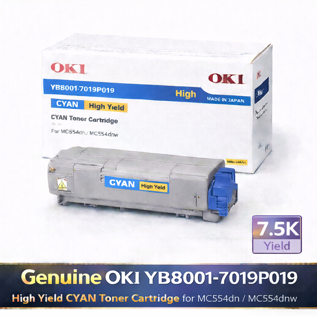 Genuine OKI YB8001-7019P019 High Yield CYAN Toner Cartridge for MC554dn MC554dnw (7.5K Yield)