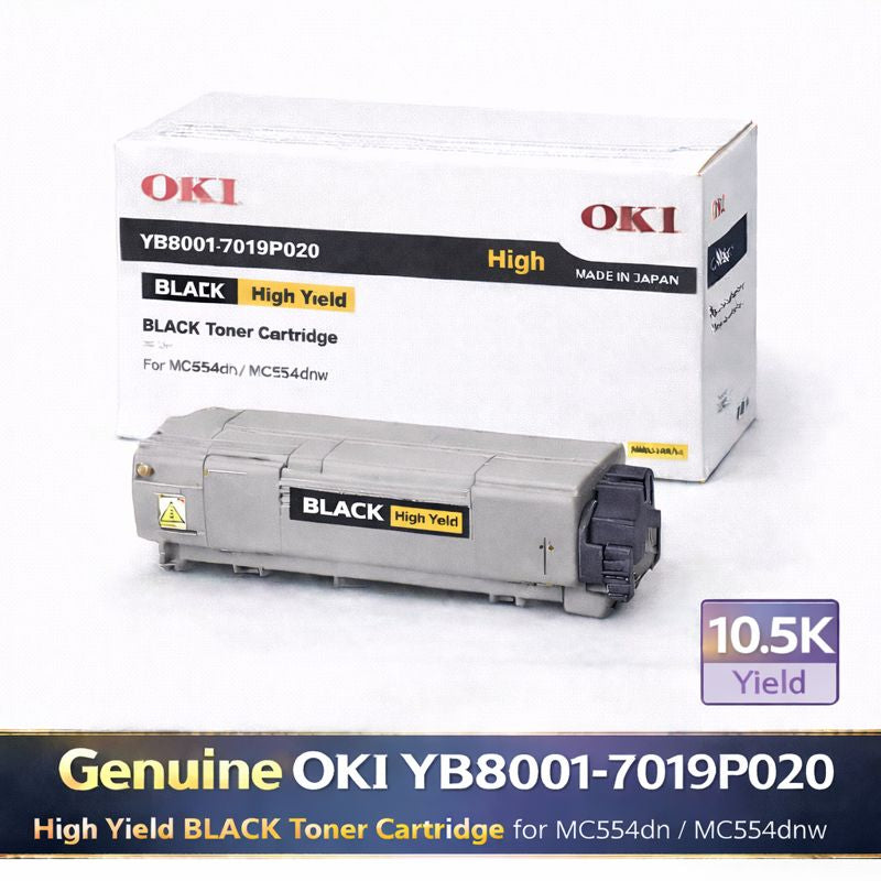Genuine OKI YB8001-7019P020 High Yield BLACK Toner Cartridge for MC554dn MC554dnw (10.5K Yield)