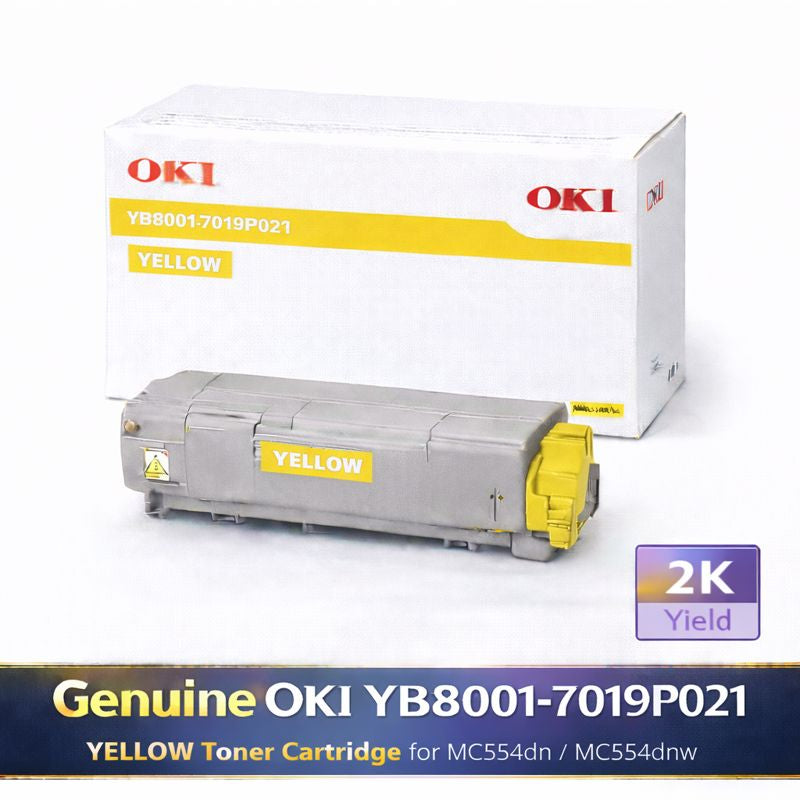 Genuine OKI YB8001-7019P021 YELLOW Toner Cartridge for MC554dn MC554dnw (2K Yield)