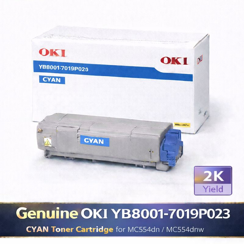 Genuine OKI YB8001-7019P023 CYAN Toner Cartridge for MC554dn MC554dnw (2K Yield)