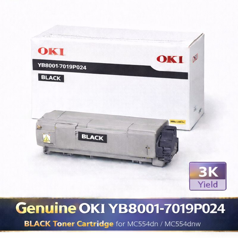 Genuine OKI YB8001-7019P024 BLACK Toner Cartridge for MC554dn MC554dnw (3K Yield)