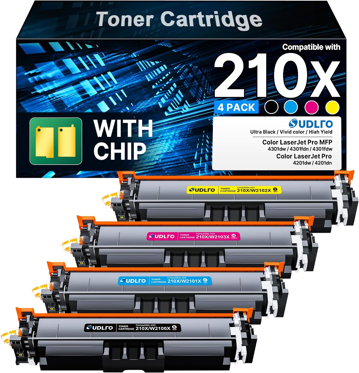 OZ #210X High Yield Compatible Toner Set for HP Color LaserJet Pro MFP 4301dw 4301fdw Pro 4201dw 4201dn W2100X-W2103X