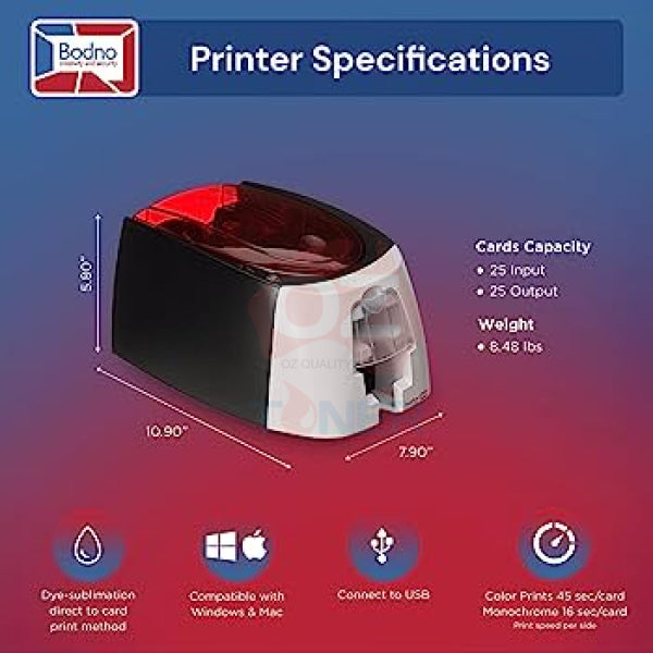 Badgy 100 Color Plastic Id Card Printer & Complete Supplies Package With Bodno Solution Software