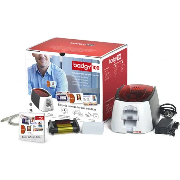 Badgy 200 Color Plastic Id Card Printer & Complete Supplies Package With Bodno Solution Software