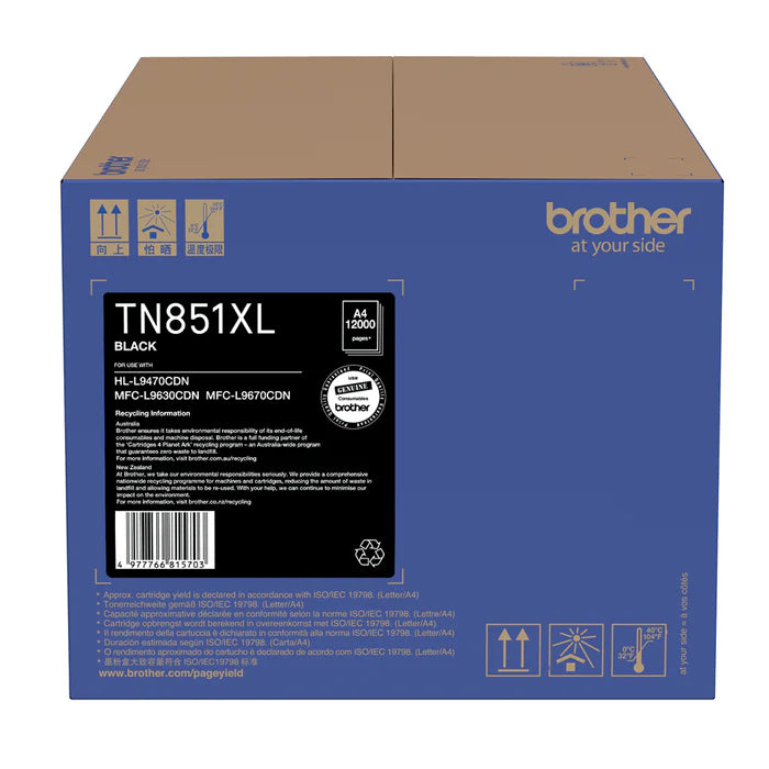 Bundle: 4x Pack Genuine Brother TN-851XL C/M/Y/K High Yield Toner Cartridge Set (12K/9K)