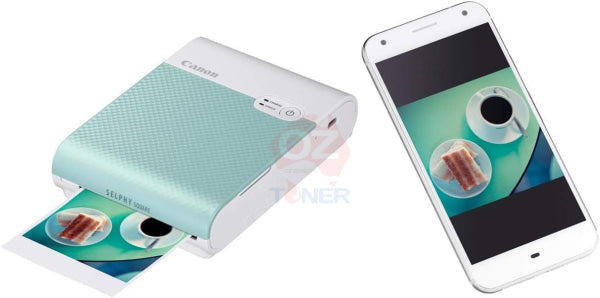 Bundle: Canon Selphy Square Qx10 Compact Photo Printer Green + Bonus: 20 Sheets Color Ink/Label Set