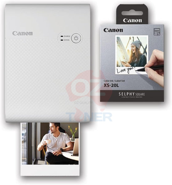 Bundle: Canon Selphy Square Qx10 Compact Photo Printer White + Bonus: 20X Sheets Color Ink/Label