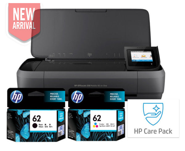 Bundle: Hp Officejet 250 All-In-One Mobile Printer + Bonus: #62 Standard Ink Set + 3-Year Warranty