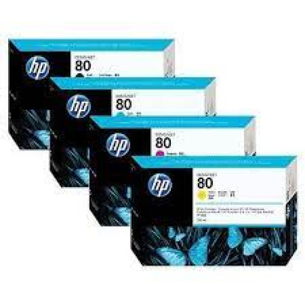 *Clear!* 4X Pack Genuine Hp #80 C/M/Y/K Ink Cartridge Set For Designjet 1000 1050C 1055Cm (350Ml)