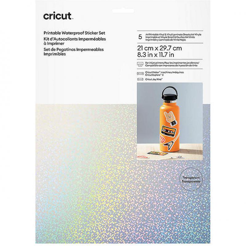 Genuine Cricut 5 Sheet A4 Printable Waterproof Holographic Sticker Set Transparent
