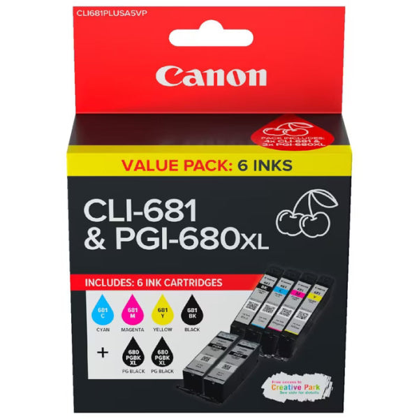 Genuine Canon 2X Pgi-680Xl-Bk And Cli-681C/M/Y/K Ink Cartridge Value Pack (6X Pcs) -