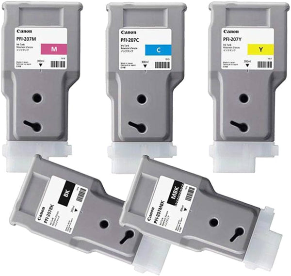 Genuine Canon Pfi-207 C/M/Y/K/Mbk 5X Ink Tank Value Pack Bundle (300Ml) Cartridge -