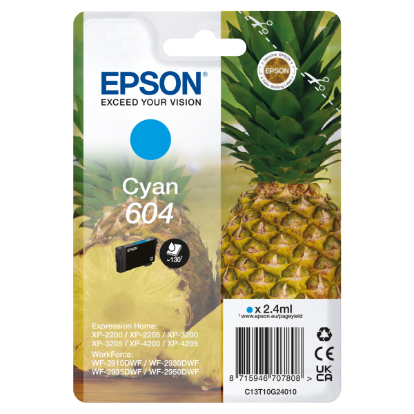 EPSON 604 STD CYAN INK XP-2200 XP-3200 XP-4200 WF-2910 WF-2930 WF-2950 C13T10G292