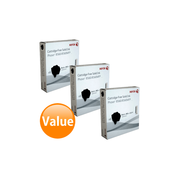 Genuine Fuji Xerox Phaser 8560 Black 6Pk Soild Ink Stick 108R00907 (Bundle Of 3) Cartridge -