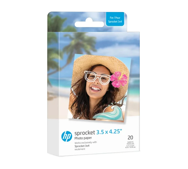 Hp 3.5 X 4.25β Zink Sticky-Backed Photo Paper For Sprocket 3X4 Printer Hpiz3X420 (20X Pack)