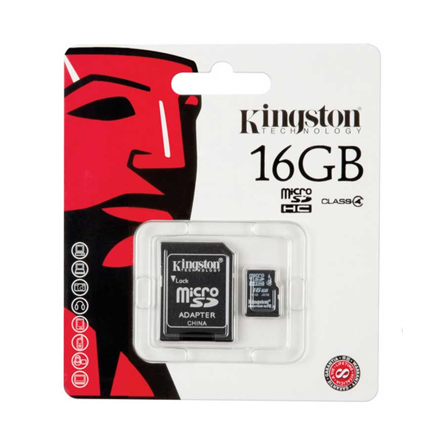Kingston 16GB microSDHC Class 4 Memory Card with SD Adapter SDC4/16GB