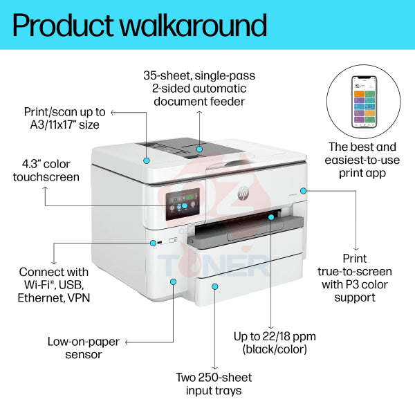 *New!* Hp Officejet Pro 9730E Wide Format All-In-One Printer Instant Ink Enabled + Wi-Fi + Dual